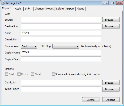 GImageX is a GUI for the ImageX tool.